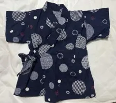 ベビー甚平 ネイビー 80cm 綿100% 水玉模様