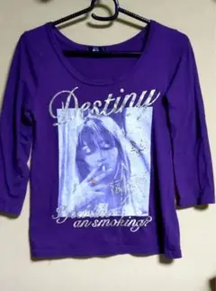 紫の五分袖Tシャツ Destiny ラメビーズ装飾付き