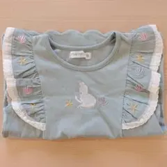 フリル付きトップス スカラップデザイン 刺繍 アリエル グリーン