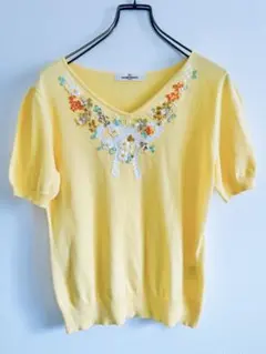 GALLERY VISCONTI 半袖ニット 花柄刺繍 イエローのサムネイル