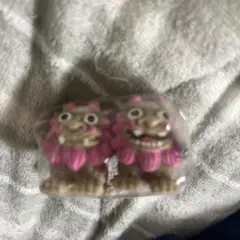シーサー 置物 ピンク花びら