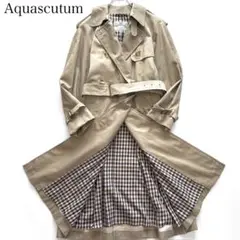 Aquascutum トレンチコート クラブチェック 超ロング ベルト ベージュ