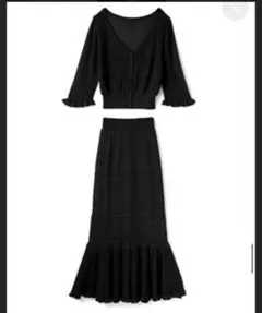 GRL ショートカーディガンXスカート透かし編みニットセットアップ[rut444