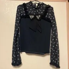 Roni フリル付き長袖カットソー 黒