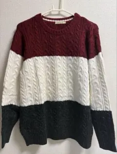 ケーブルニットセーター ボルドー/ホワイト/ブラック