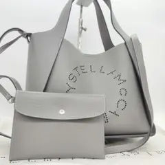 未使用級 ステラマッカートニー サークルロゴ 2way ショルダー シボ革 灰色