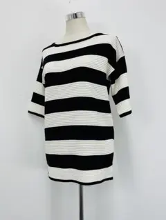 CECIL McBEE⭐︎春夏綺麗め⭐︎ボーダー柄五分袖サマーニットM【中古】C82