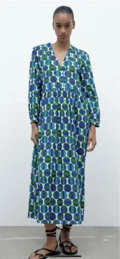 ZARA プリントミディワンピース
