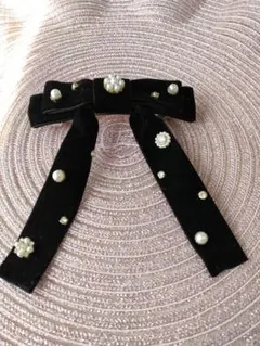 ベロア　リボン　バレッタ