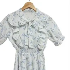 DAY CLOSET 小花柄ボウタイシフォンAラインリゾートワンピース M 夏のサムネイル