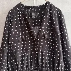 Mossimo Vネック ワンピース ドット 長袖 L 黒 フェミニン ゆったりのサムネイル