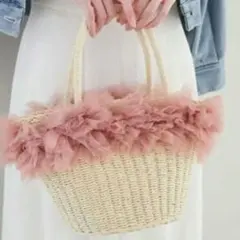 マジェスティックレゴン フリル チュール かごバッグ ピンク チャーム付きのサムネイル