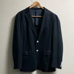 リネン100% テーラードジャケット ステッチ入 ネイビー ブレザー 麻 Ｌ