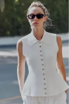 ZARA ペプラムニットベスト ホワイト