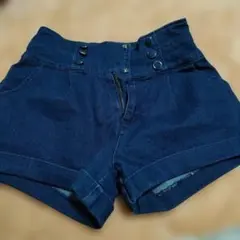 デニム ハイウエストショートパンツ ダークブルー