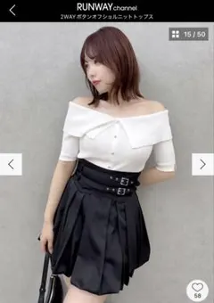 2WAYボタンオフショルニットトップス