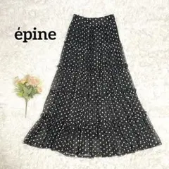 epine エピヌ　ティアード 花柄刺繍ロングスカート 黒色 透け感のサムネイル