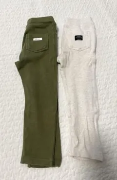 100 長ズボン2本セット　ボトムス　カーキ　ホワイト白色　futafuta