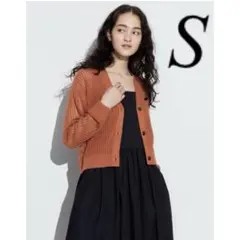 新品　未使用　ユニクロ　メッシュＶネックショートカーディガン　オレンジ　S