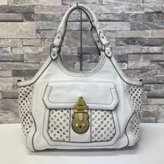 な*ん様 Cole Haan ホワイトレザー メッシュデザイン ハンドバッグ