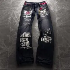 BERNINGS-SHO☆00s☆英字&汚し&クラスト デニム バーニングショー