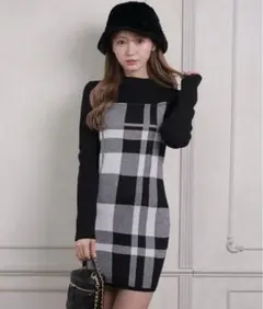 LIP SERVICE アクセントチェックジャガードワンピース