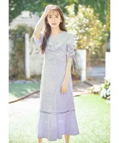トッコクローゼット★　ワンピース　フロントシャーリング　ギンガムチェック　M