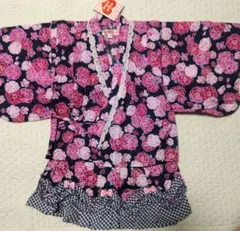 お値下げ花柄フリル付き浴衣 110cm ネイビー⭐️新品未使用⭐️タグ付き