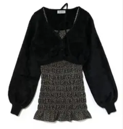 タグ付き　BUBBLES ギャザーシャギーワンピース レオパード