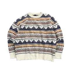 7AS1 総柄ニット　幾何学模様　プルオーバー　厚手ニット　古着used