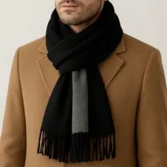 高品質　カシミヤ風　マフラー 黒　大判 男女兼用 上質　リバーシブル　防寒
