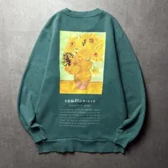 アメリカ古着　ヴィンテージ　ゴッホ　絵画　ひまわり　アート　芸術　緑　M