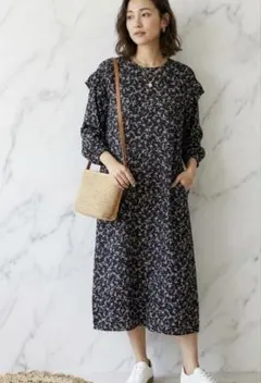 Spick & Span小花柄ワンピースロング 日本製 上品体型カバー大人可愛い