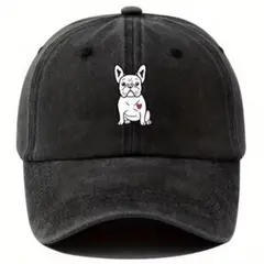 新品 フレンチブルドッグ 犬 キャップ 野球帽 帽子 コットンキャップ 黒