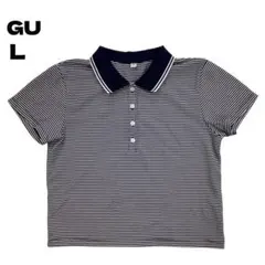 【美品】 GU ポロシャツ L ネイビー ボーダー柄 レディースのサムネイル