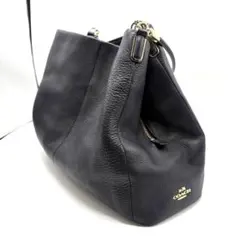良品 COACH 紺色 レザー ショルダーバッグ　ダークネイビー