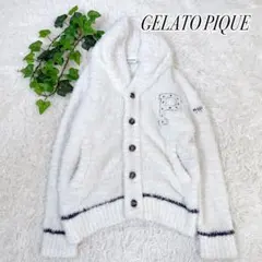 ジェラートピケオム　ルームウェア　モコモコ　白　ロゴ入　カーディガン　羽織り