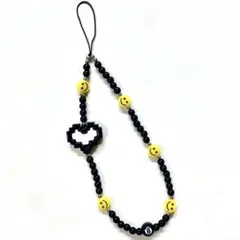 ビーズストラップ にこちゃん スマイル ハート ブラック casetify