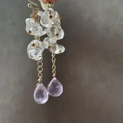 14kgf 水晶細石　パープルフローライト　ぷっくりツヤドロップ　ピアス　他