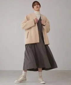 【ル グラジック】リバーシブル フェイクムートン カラーレスブルゾン