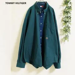 トミーヒルフィガー シャツ ブラウス XL 長袖　緑　オーバーサイズ　着回し