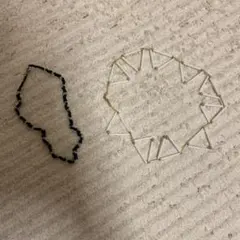 ビーズネックレスセット 黒と緑 幾何学デザイン