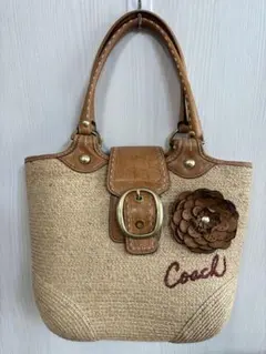 Coach バラモチーフトートバッグ ティーローズ　カゴバッグベージュ11798