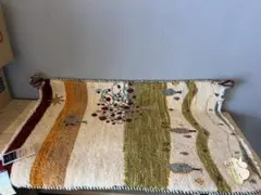 ☆美品 ハンドメイドギャッベ 幾何学模様 グレー - メルカリ
