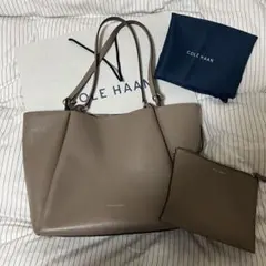 【美品】COLE HAAN グレージュ トートバッグ ポーチ付き