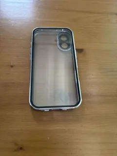 iPhone16用 ピンク系メタリックフレーム両面透明ケース