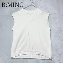 ビーミングバイビームス コットン Vネック Lニットベスト ベージュ ゆったり