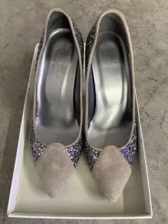 グレー系スエード・グリッター ハイヒール