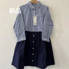 GU ストライプ 長袖ワンピース ネイビー 120