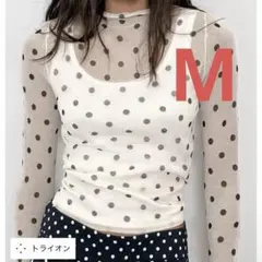 【ZARA】 セミシースルー ドットプリント ニットトップス 水玉 M